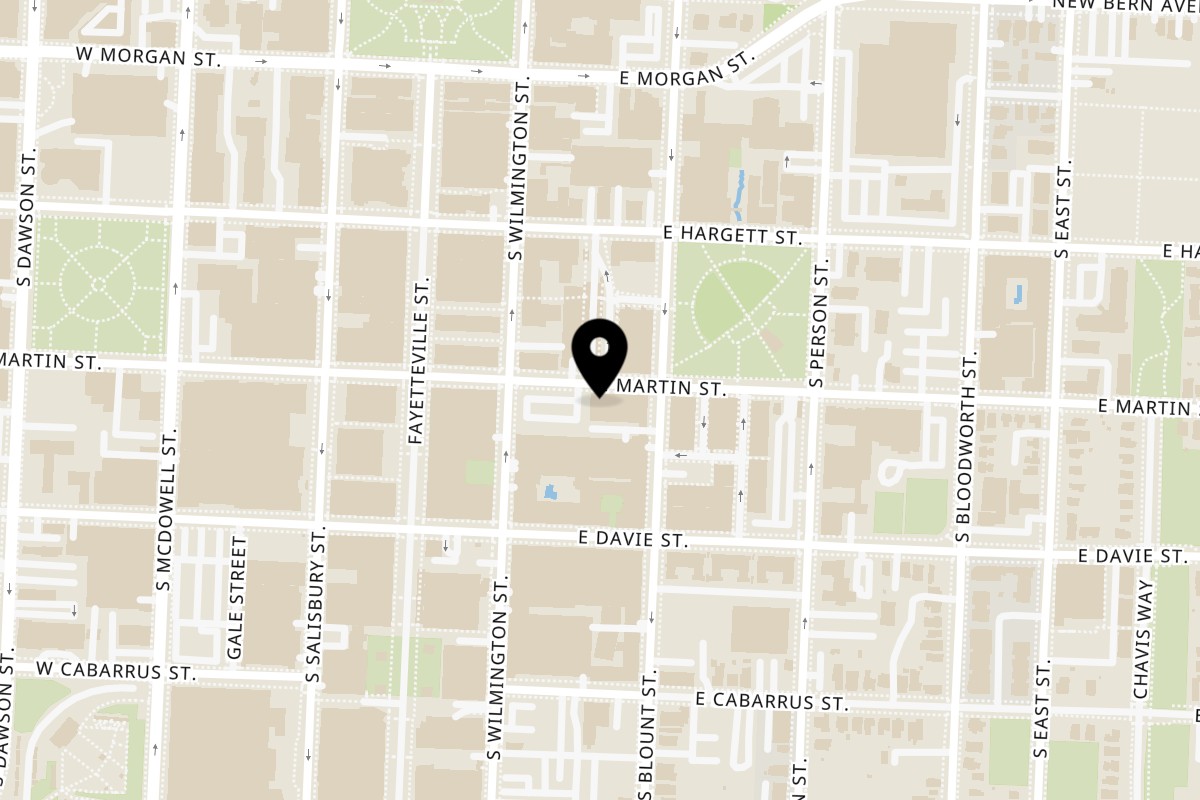 Map showing the location of Amrut: Taste of India on 120 E Martin St in Raleigh